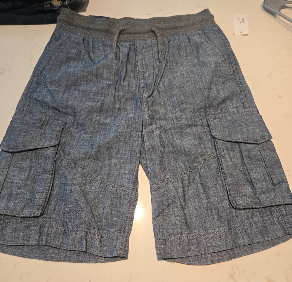 GAP Kids Chambray Cargo Shorts in Light Blue with Gray Waistband